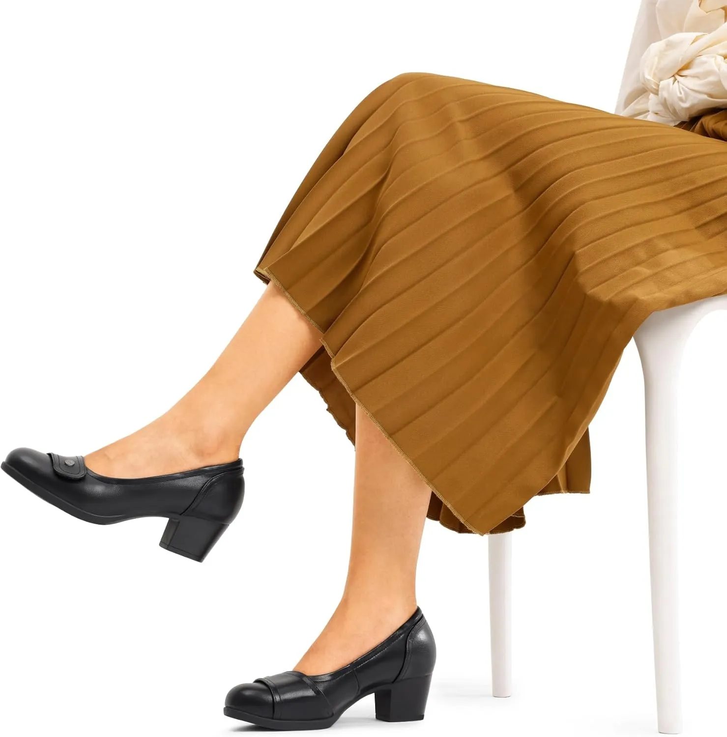 DREAM PAIRS Women's Chunky Comfortable Closed Toe Low Block Heels Work Round Toe Dress Wedding Adjustable Slip On Pumps Shoes