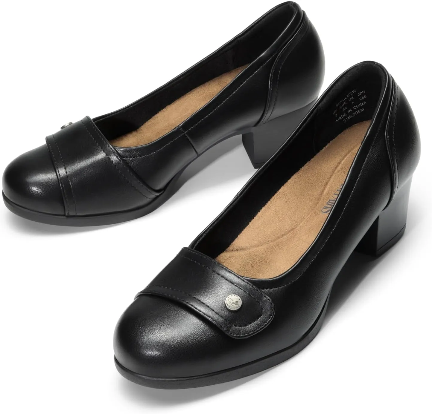 DREAM PAIRS Women's Chunky Comfortable Closed Toe Low Block Heels Work Round Toe Dress Wedding Adjustable Slip On Pumps Shoes