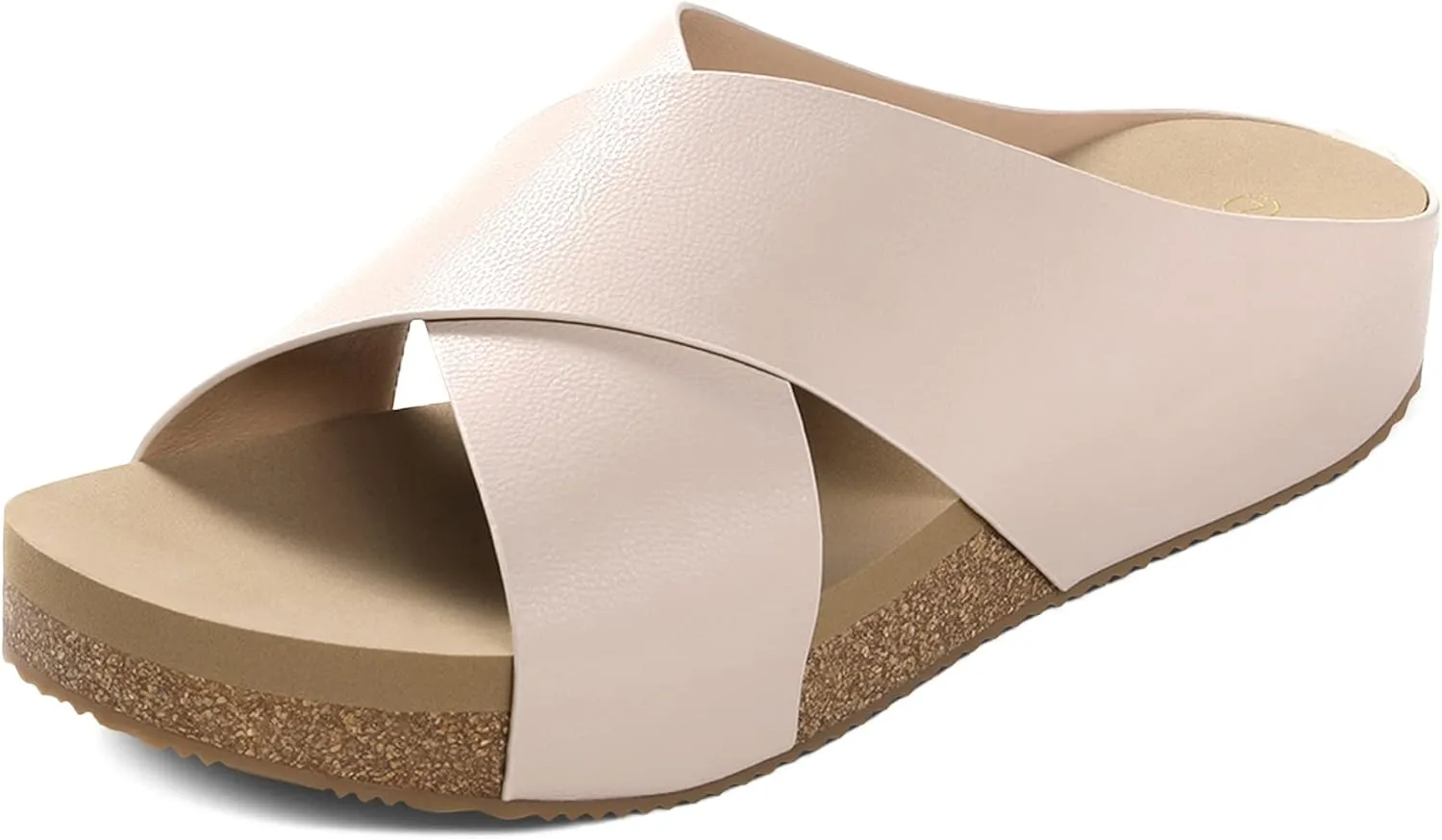 DREAM PAIRS Women's Cork Slide Sandals Slip on Open Toe Cute Platform Criss Cross Flat Sandals for Summer