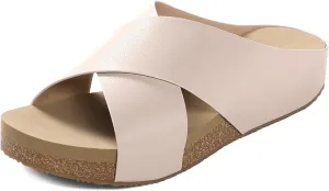 DREAM PAIRS Women's Cork Slide Sandals Slip on Open Toe Cute Platform Criss Cross Flat Sandals for Summer