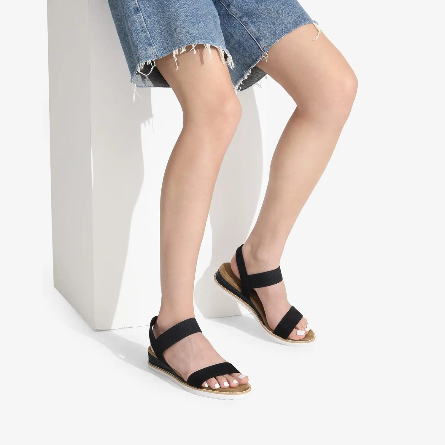 DREAM PAIRS Womens Espadrilles Ankle Stretch Elastic Strap Open Toe Wedges Flats Sandals