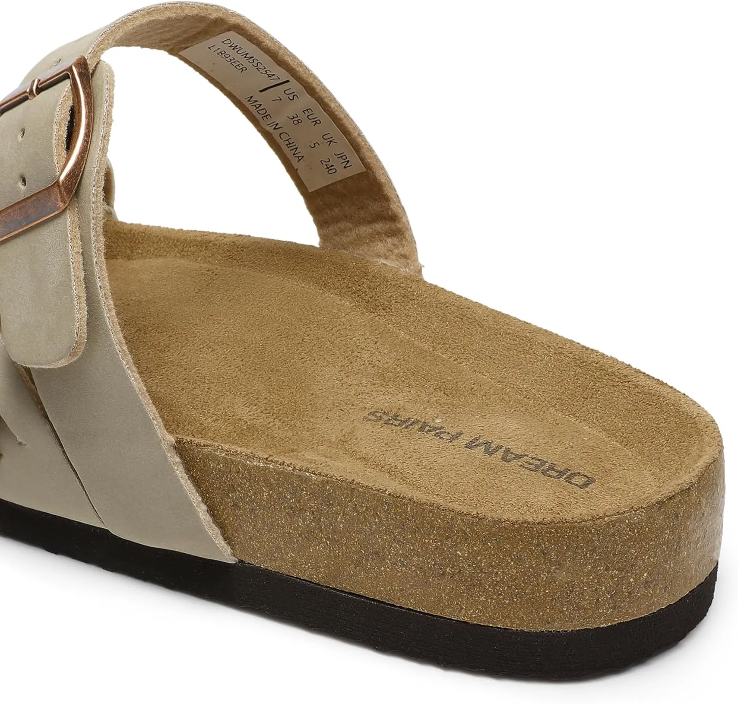 DREAM PAIRS Women's Slides Soft Cork Footbed Sandals Comfortable Walking Slip-on Flat Sandals Arch Support Adjustable Buckle Braided Straps Slippers