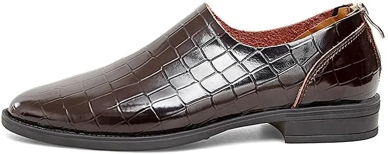 Dress Oxford for Men Slip On Round Toe PU Leather Block Pattern with Zipper Block Heel Resistant Non Slip Outdoor