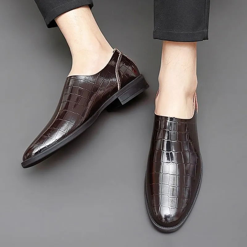 Dress Oxford for Men Slip On Round Toe PU Leather Block Pattern with Zipper Block Heel Resistant Non Slip Outdoor