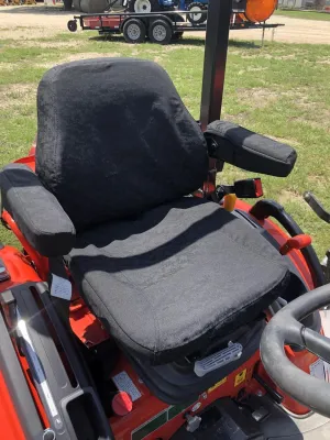 Durafit Seat Covers, Compatible with KIOTI CK,DK and NS Series CAB or Open Tractor, Grammar Suspension seat. Two Piece Vinyl seat, with ARMREST. Dark Gray Automotive Twill