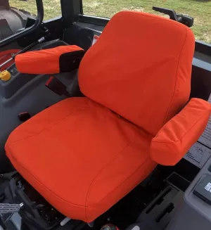 Durafit Seat Covers, Compatible with KIOTI CK,DK and NS Series Tractor, IF You Have ARMRESTS Grammar Suspension seat. Two Piece Vinyl seat, with ARMREST. Orange Waterproof Endura.