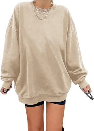 Ebifin Women's Oversized Long Sleeve Sweatshirts Pure Color Round Neck Casual Pullover Shirt