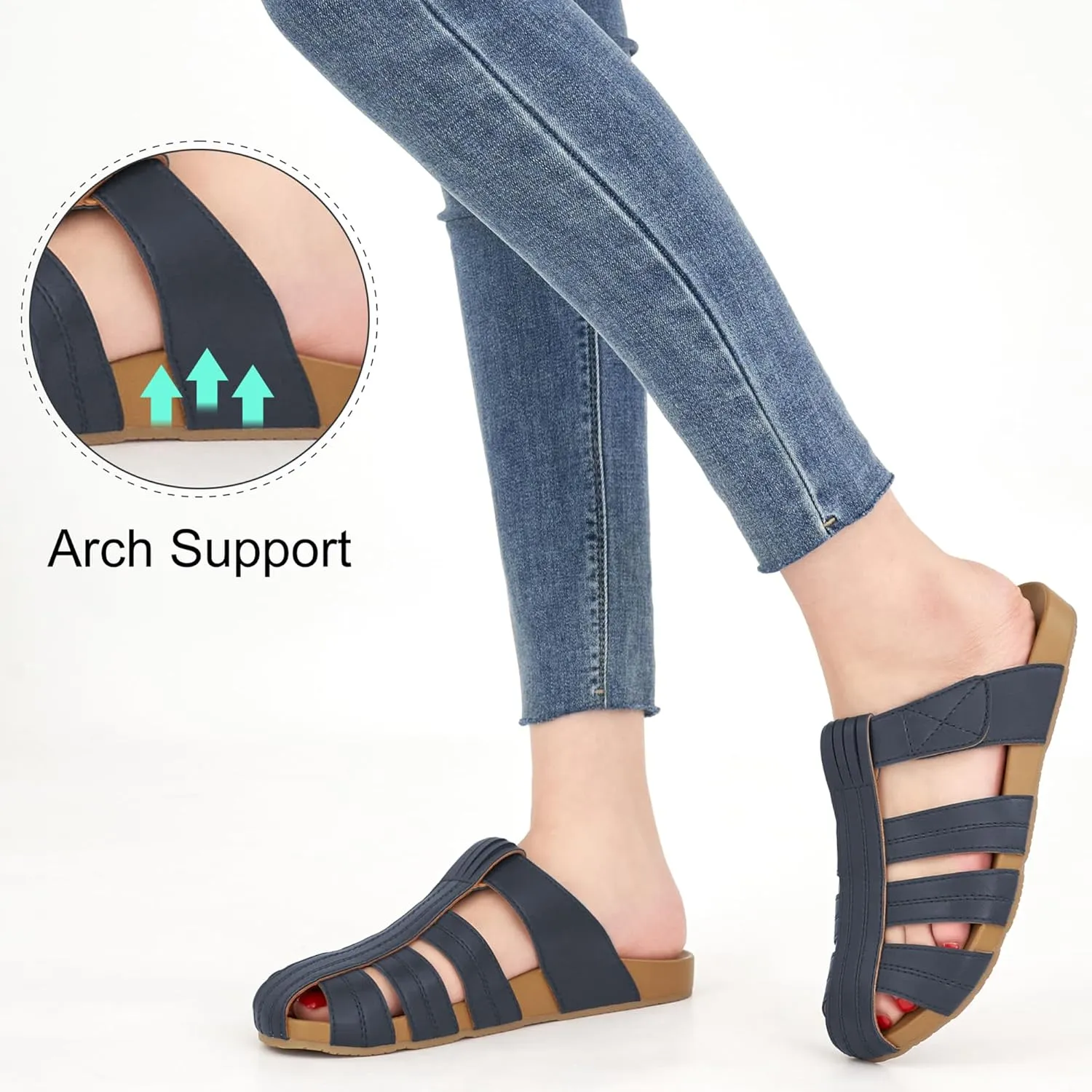 Ecetana Womens Clogs Flat Sandals Dressy Summer Comfortable Closed Toe Mules Breathable Adjustable Slip On Shoes