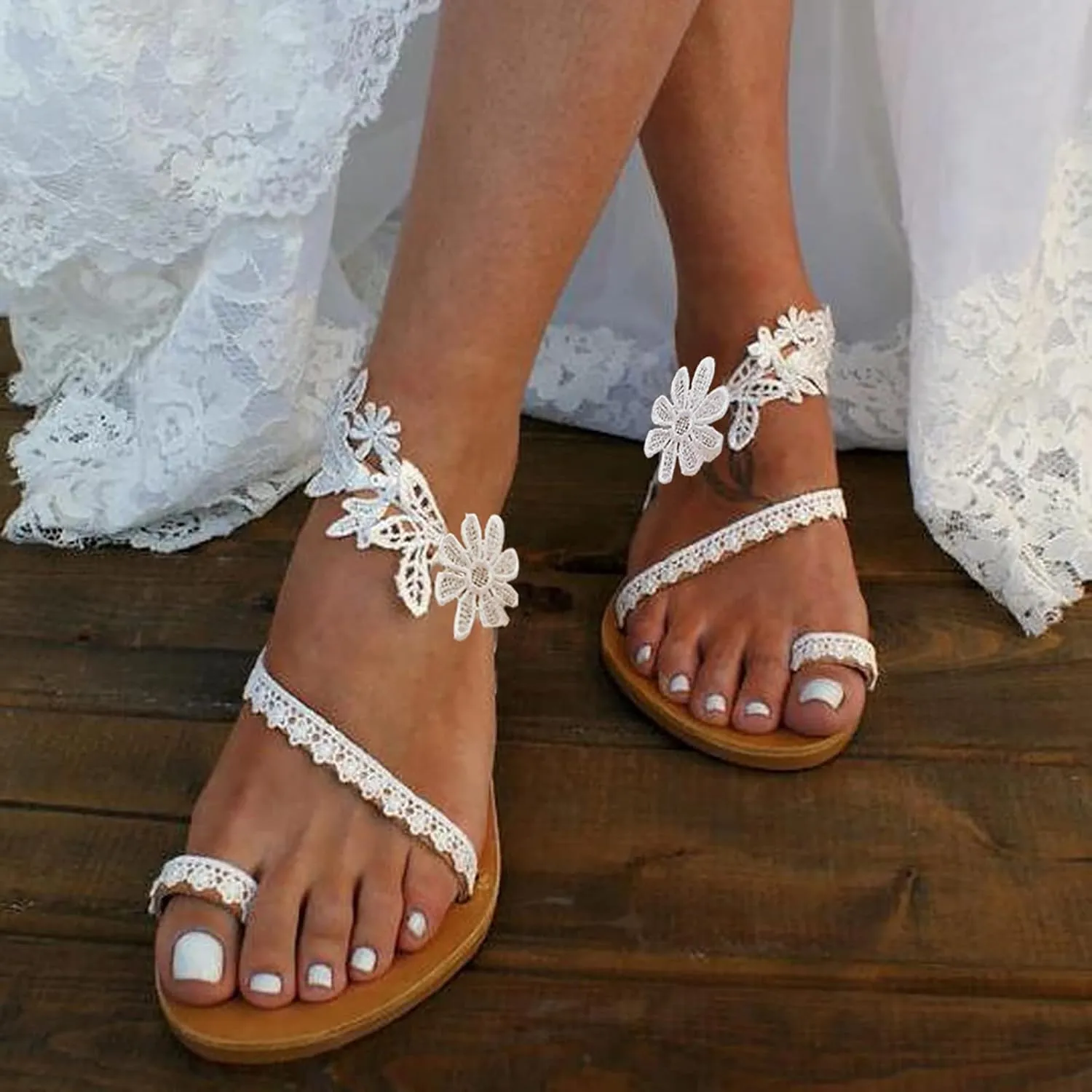 Eduavar Summer Sandals for Women, Orthopedic Sandals for Women Rhinestone Flat Sandals Comfortable Ring Toe Slippers