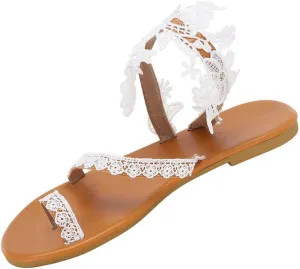 Eduavar Summer Sandals for Women, Orthopedic Sandals for Women Rhinestone Flat Sandals Comfortable Ring Toe Slippers