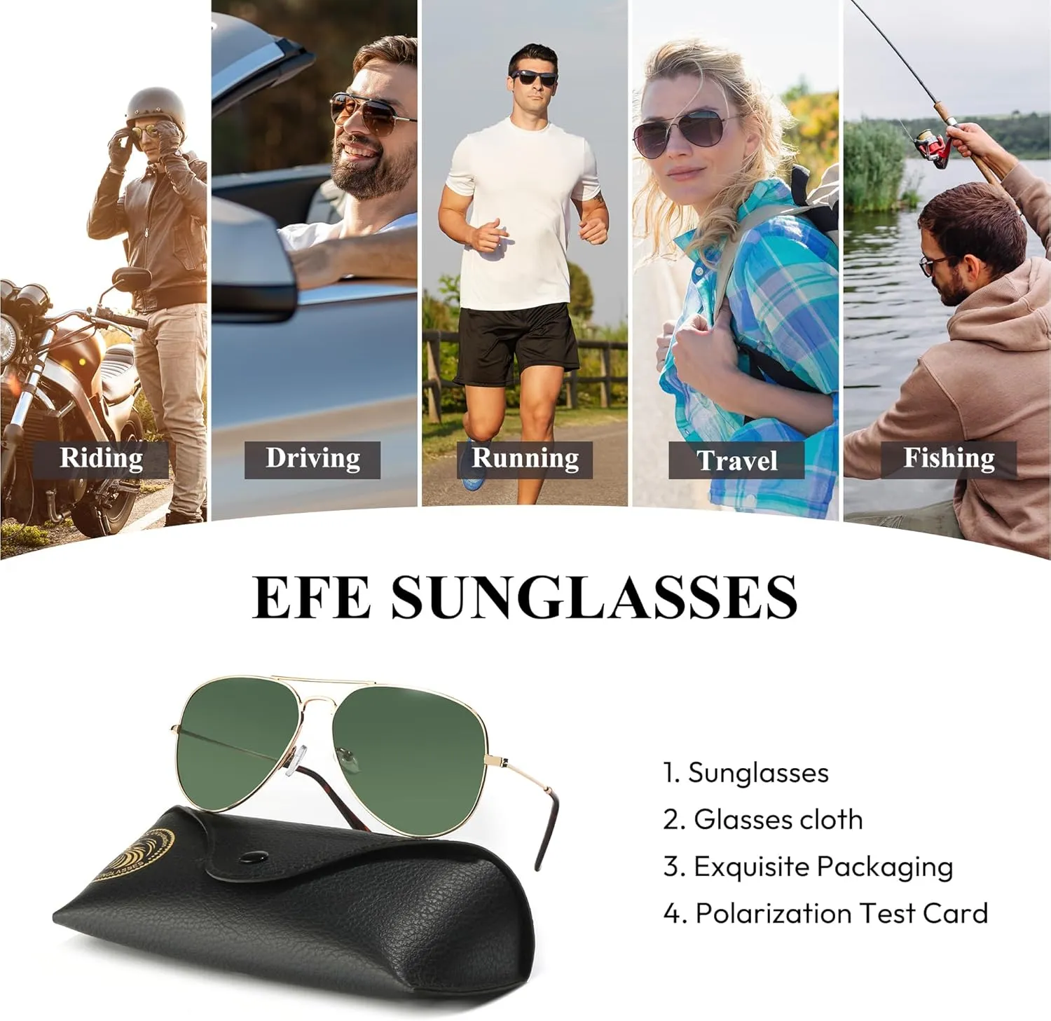 EFE Classic Oversized Polarized Sunglasses for Women Composite TR90 Frame UV 400 Protection Fashion Retro Eyewear