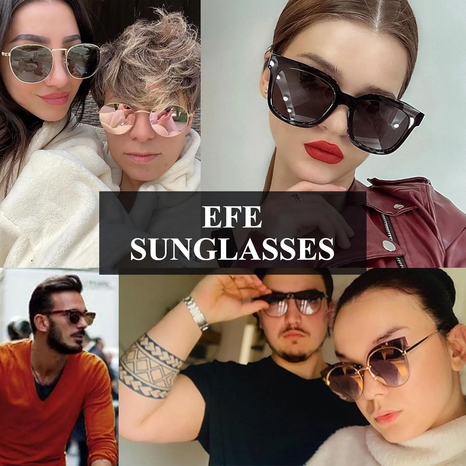 EFE Classic Oversized Polarized Sunglasses for Women Composite TR90 Frame UV 400 Protection Fashion Retro Eyewear