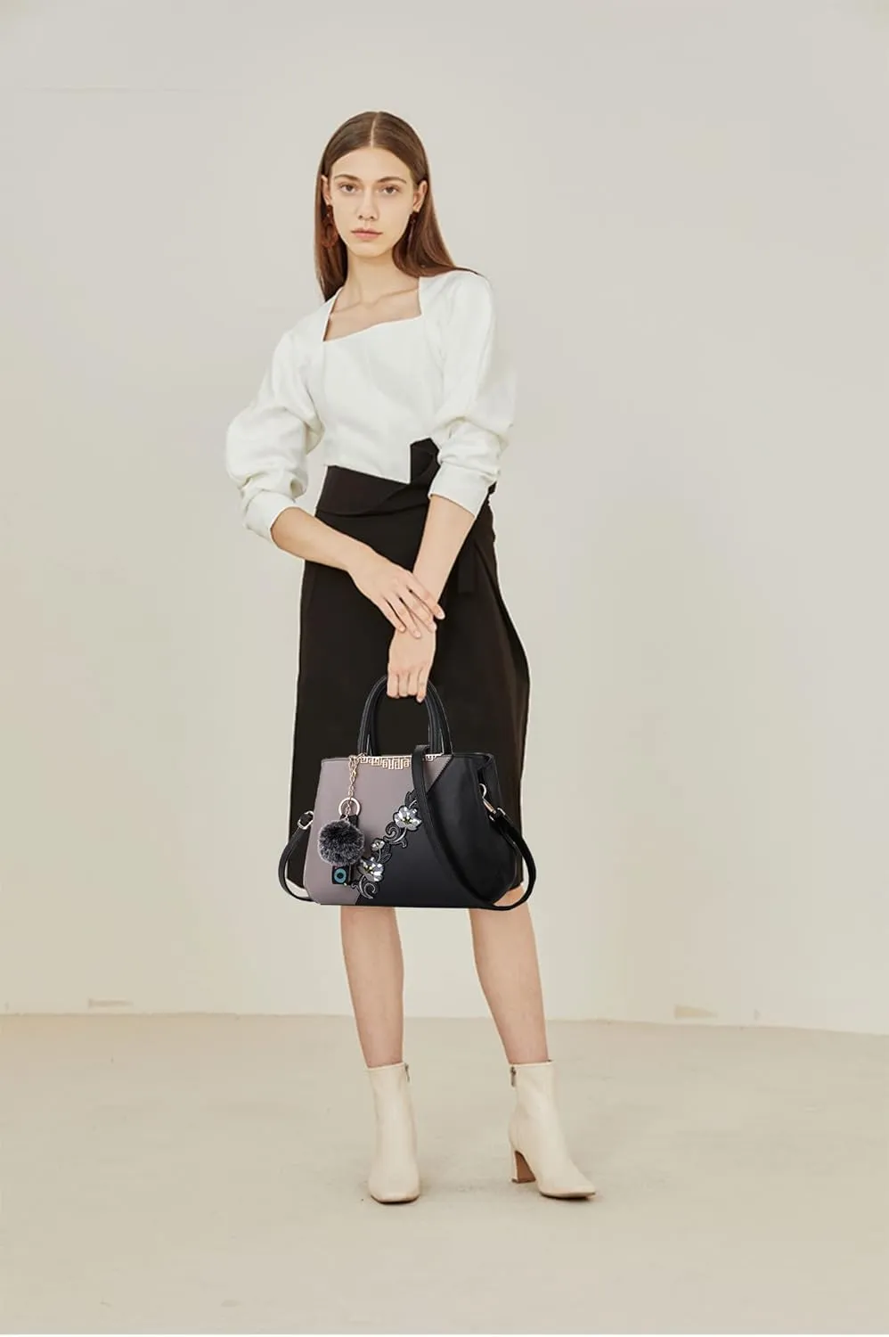 ELDA Purses and Handbags for Women Embroidery Top Handle Satchel Fashion Ladies Shoulder Bag Tote Purse Messenger Bags