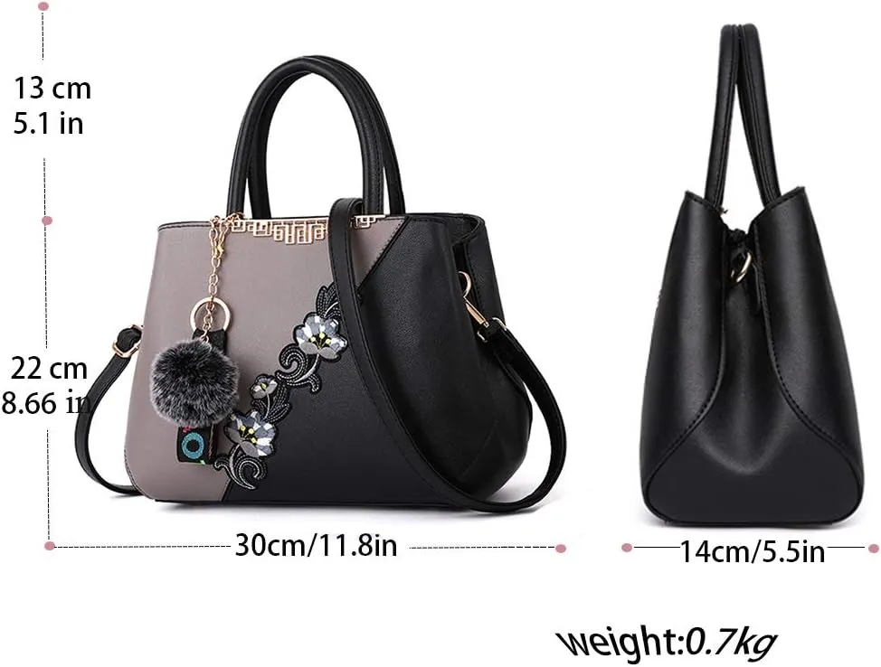 ELDA Purses and Handbags for Women Embroidery Top Handle Satchel Fashion Ladies Shoulder Bag Tote Purse Messenger Bags