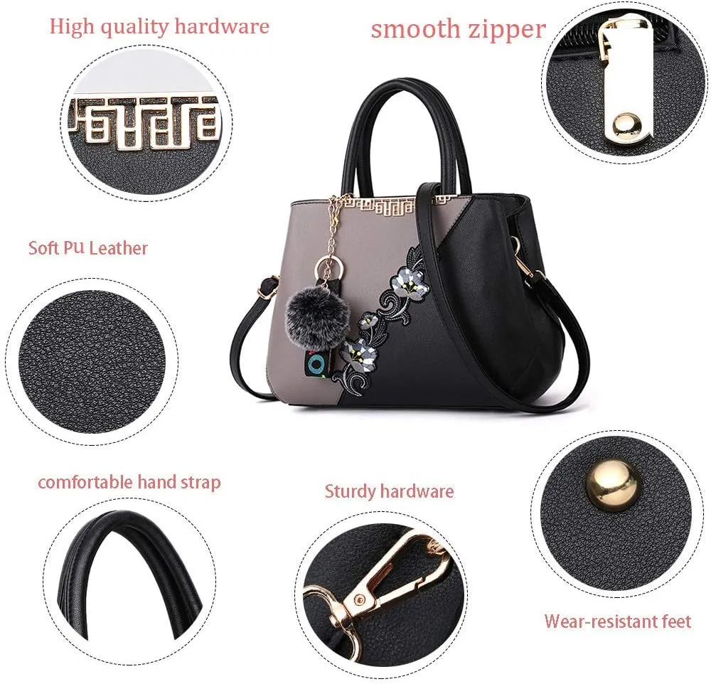 ELDA Purses and Handbags for Women Embroidery Top Handle Satchel Fashion Ladies Shoulder Bag Tote Purse Messenger Bags