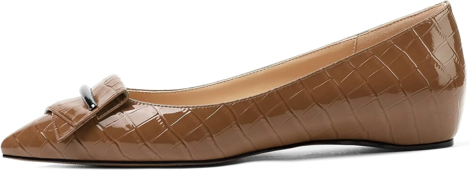 Eldof Loafer Flats for Women Pointed Toe Slip On Comfortable Ballet Flats Shoes with Bow for Office Casual Work Dress