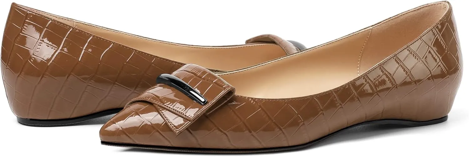 Eldof Loafer Flats for Women Pointed Toe Slip On Comfortable Ballet Flats Shoes with Bow for Office Casual Work Dress