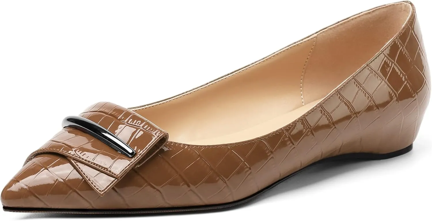 Eldof Loafer Flats for Women Pointed Toe Slip On Comfortable Ballet Flats Shoes with Bow for Office Casual Work Dress