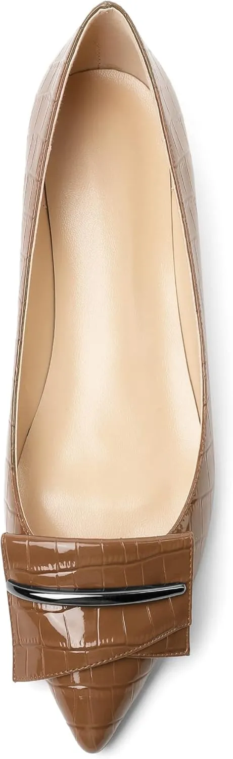 Eldof Loafer Flats for Women Pointed Toe Slip On Comfortable Ballet Flats Shoes with Bow for Office Casual Work Dress