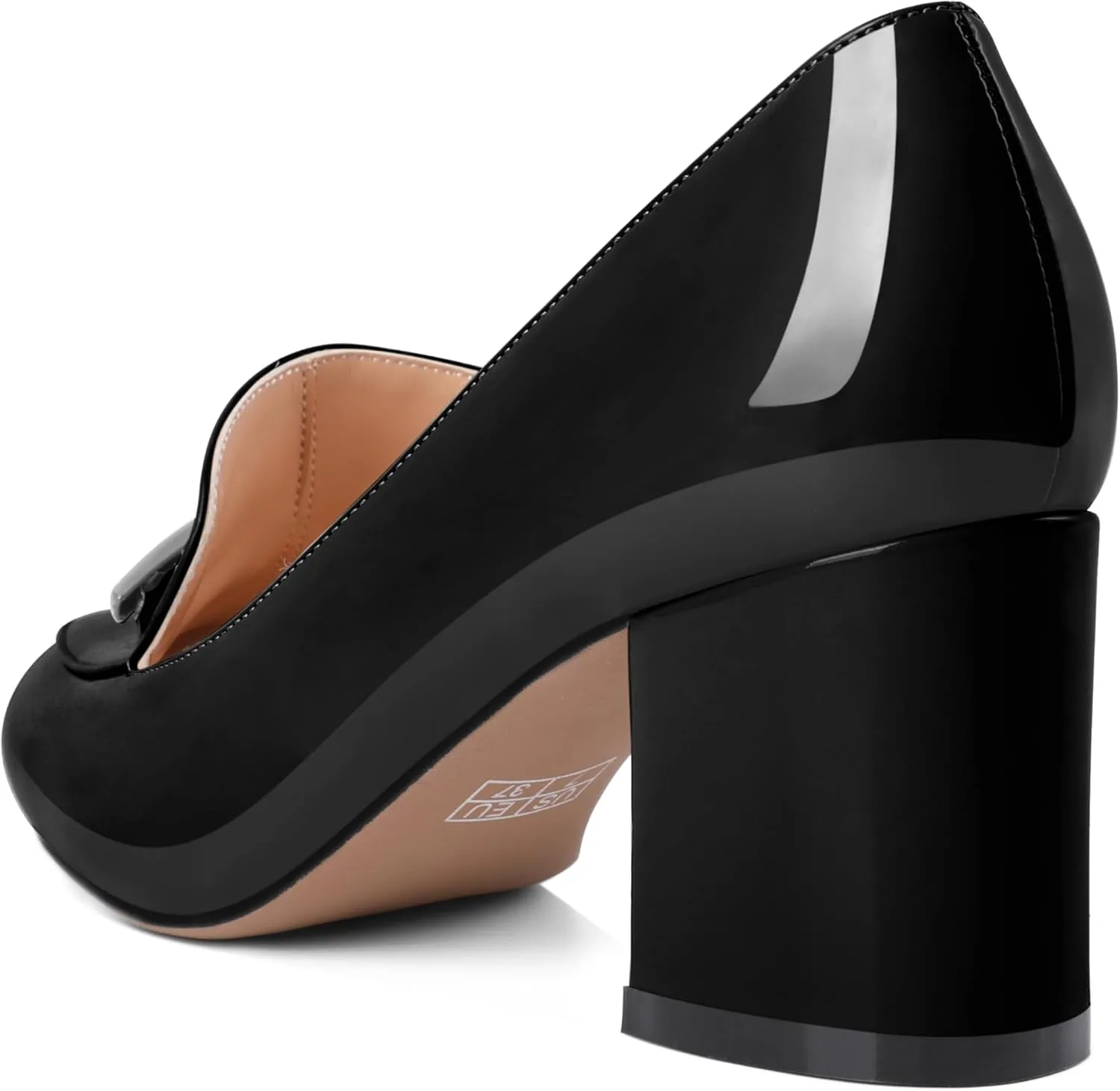 Eldof Women's Pumps Block Heel Round Toe Slip On Chunky Loafer Heel Dress Shoes Pumps for Women 2.5 Inches