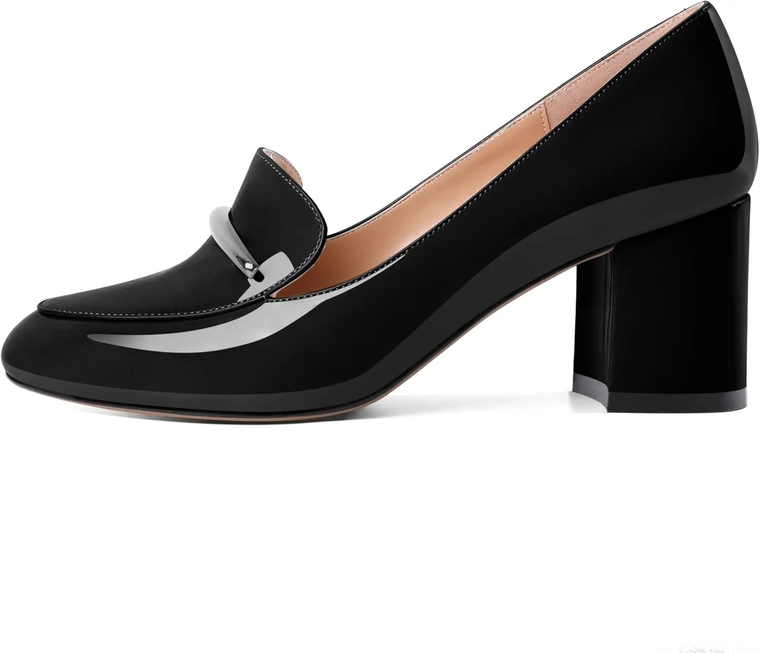 Eldof Women's Pumps Block Heel Round Toe Slip On Chunky Loafer Heel Dress Shoes Pumps for Women 2.5 Inches