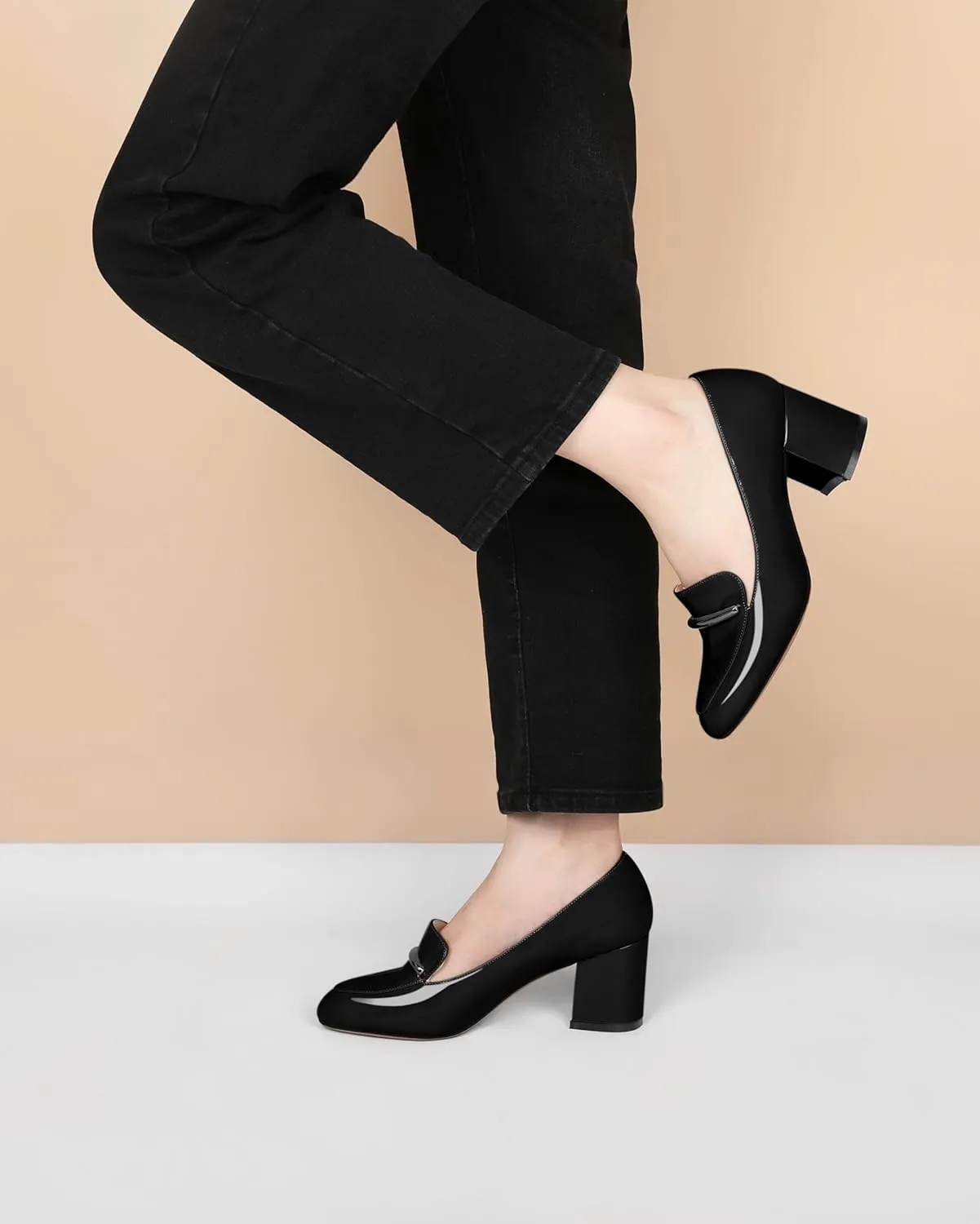 Eldof Women's Pumps Block Heel Round Toe Slip On Chunky Loafer Heel Dress Shoes Pumps for Women 2.5 Inches