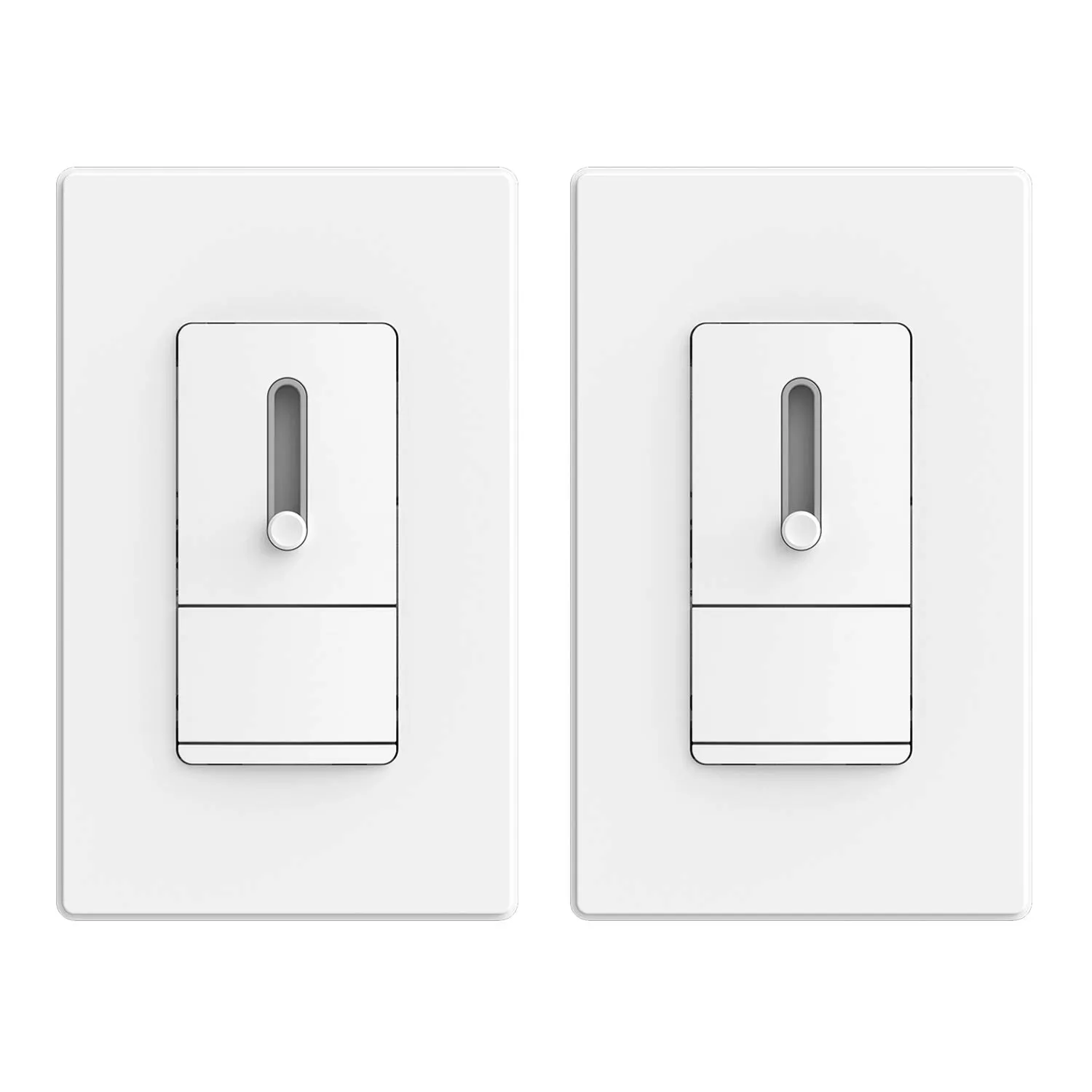 ELEGRP Slide Dimmer Switch for Dimmable LED, CFL and Incandescent Light Lamp Bulbs, Single Pole or 3-Way, Full Control with Preset, Rocker Paddle, Wall Plate Included, UL Listed (2 Pack, Matte White)
