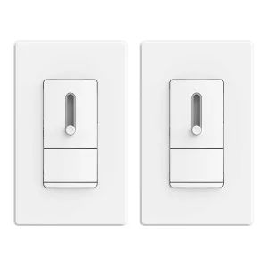 ELEGRP Slide Dimmer Switch for Dimmable LED, CFL and Incandescent Light Lamp Bulbs, Single Pole or 3-Way, Full Control with Preset, Rocker Paddle, Wall Plate Included, UL Listed (2 Pack, Matte White)