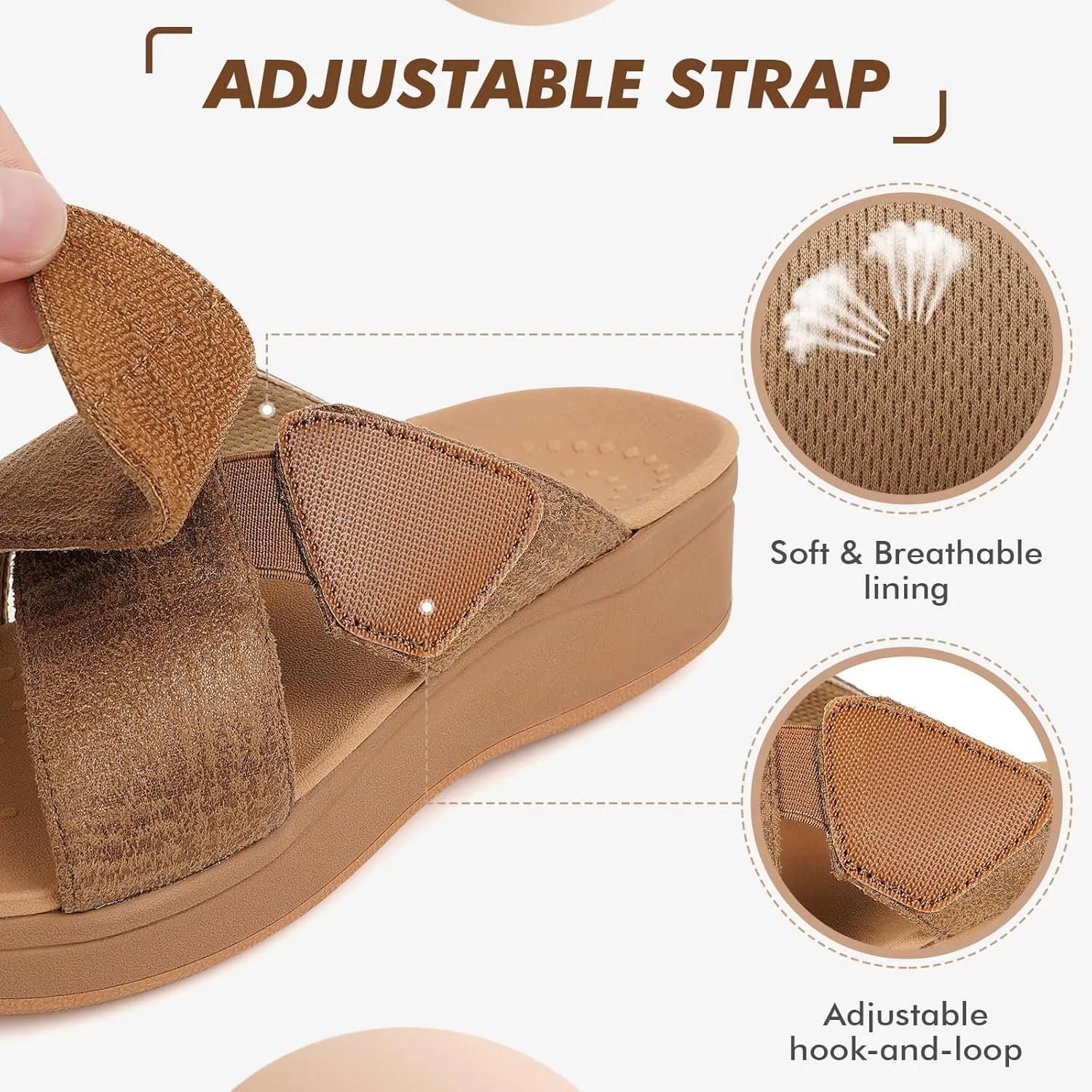 ERGOfoot Orthopedic Sandals for Women, Comfortable Womens Wedge Sandals with Arch Support, Fashion Dressy Summer platform slide sandals with Non Slip Rubber Sole