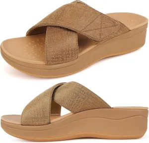 ERGOfoot Orthopedic Sandals for Women, Comfortable Womens Wedge Sandals with Arch Support, Fashion Dressy Summer platform slide sandals with Non Slip Rubber Sole