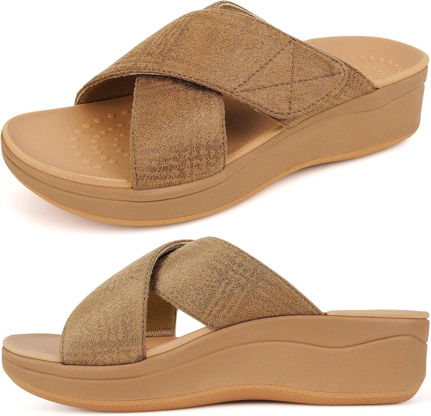 ERGOfoot Orthopedic Sandals for Women, Comfortable Womens Wedge Sandals with Arch Support, Fashion Dressy Summer platform slide sandals with Non Slip Rubber Sole
