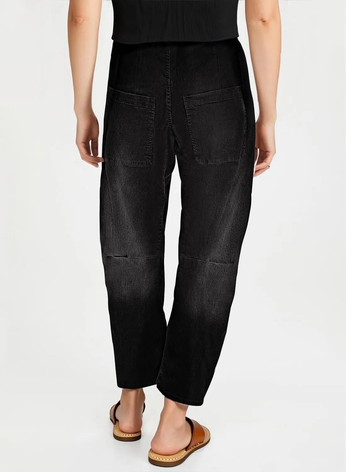 EVALESS Womens Baggy Barrel Jeans High Waisted Wide Leg Boyfriend Denim Ankle Pants