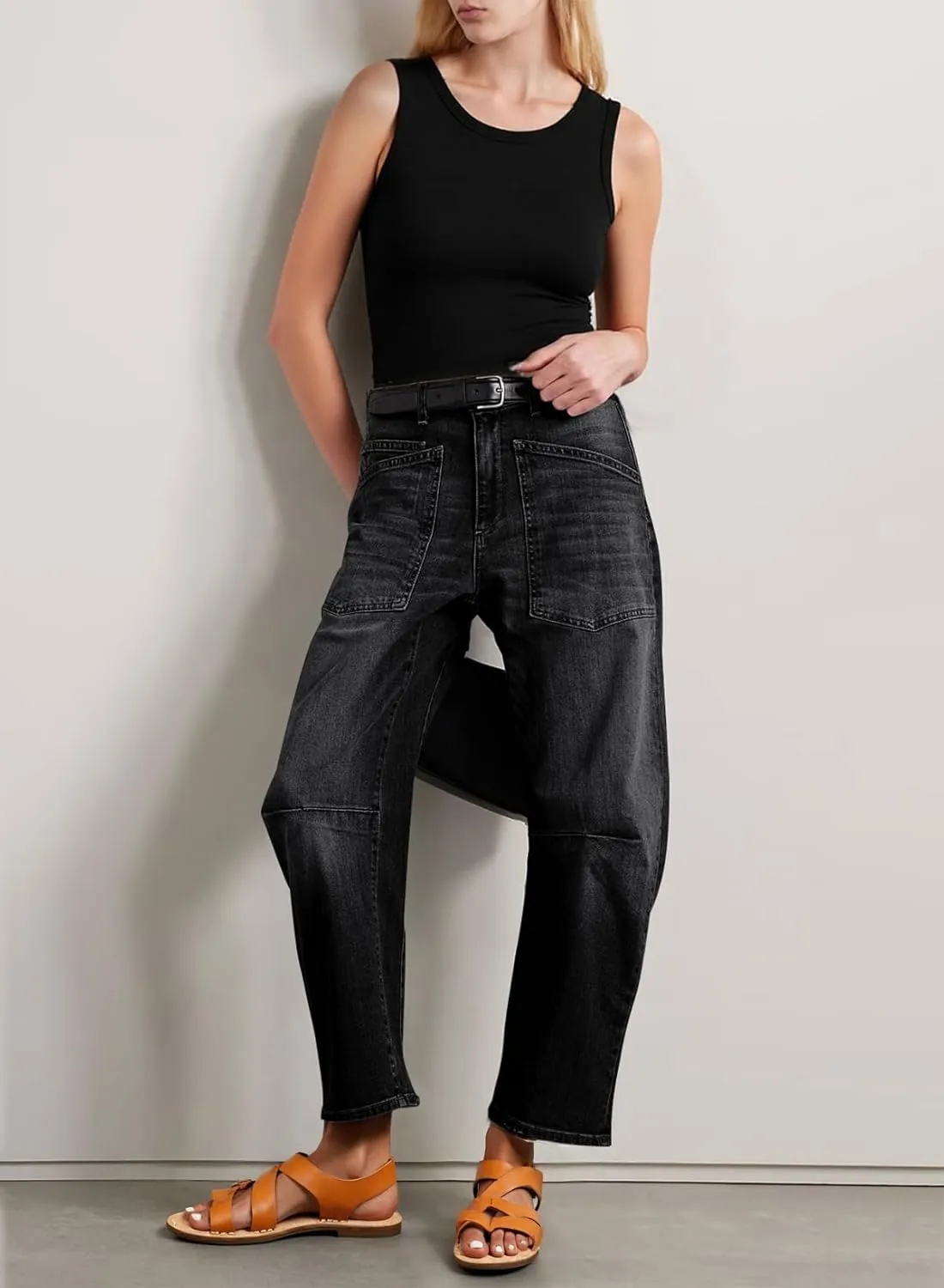 EVALESS Womens Baggy Barrel Jeans High Waisted Wide Leg Boyfriend Denim Ankle Pants
