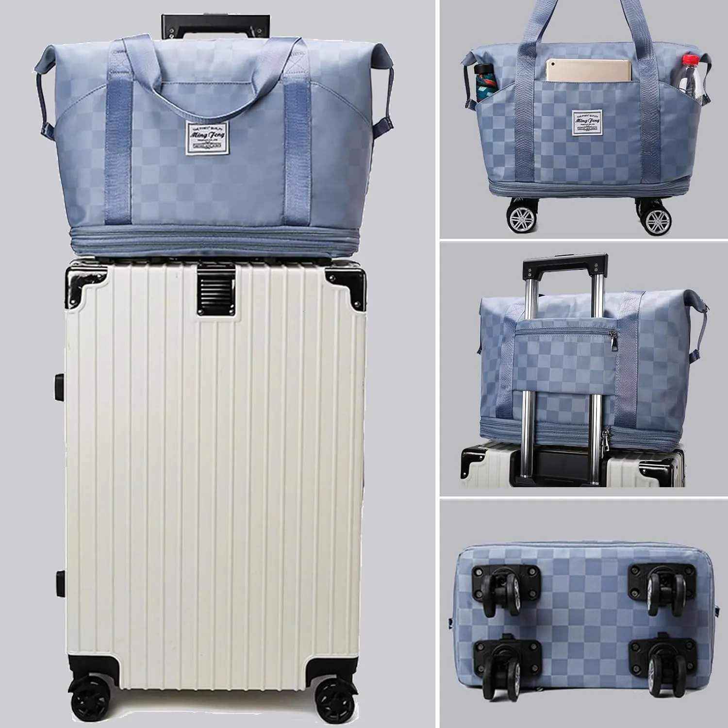 Expandable Foldable Duffel Bag Suitcases,Detachable Rolling Wheels,Rolling Duffle Bag with Wheels,Suitcases with Wheels,Carry on Luggage,for Men Women Lightweight Suitcases (Black)