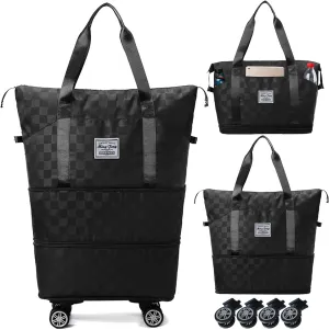 Expandable Foldable Duffel Bag Suitcases,Detachable Rolling Wheels,Rolling Duffle Bag with Wheels,Suitcases with Wheels,Carry on Luggage,for Men Women Lightweight Suitcases (Black)