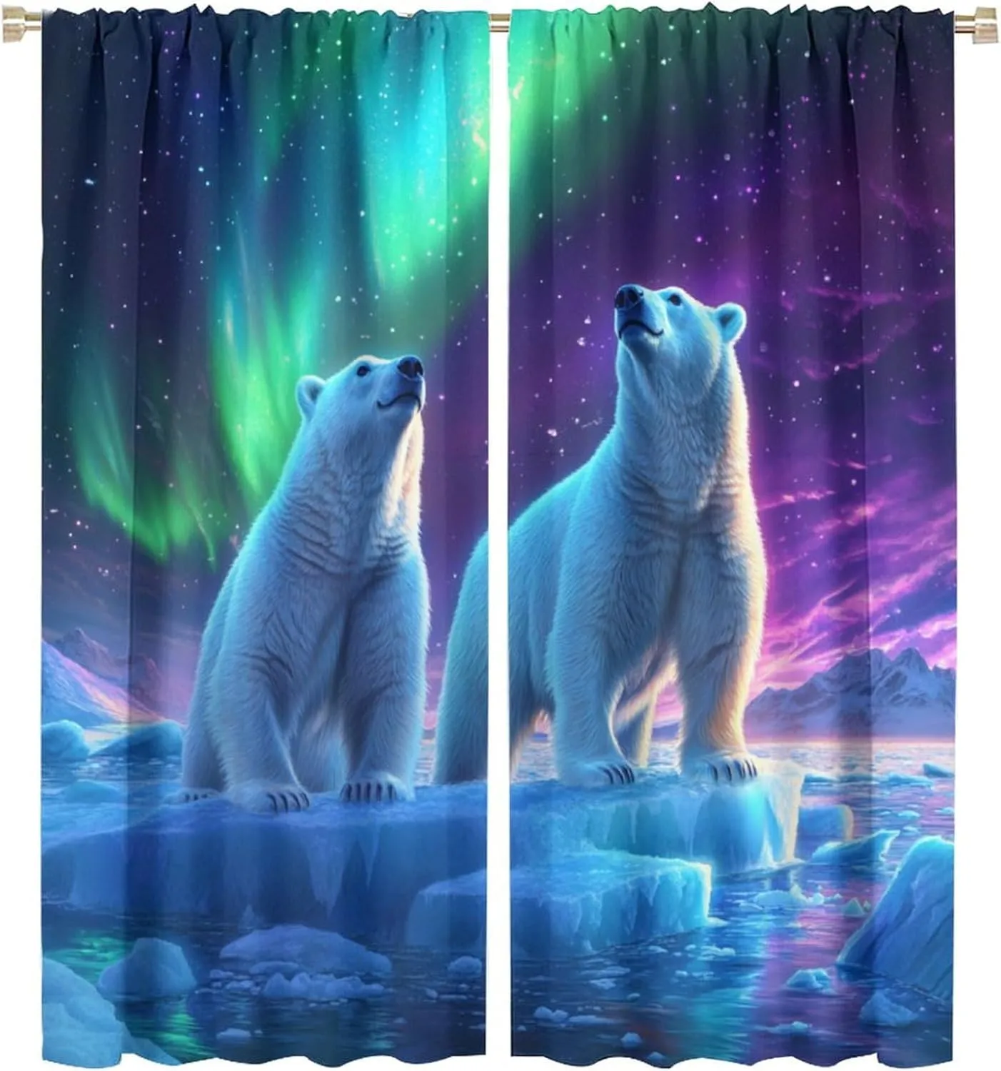 Fantasy Northern Lights Blackout Curtains for Living Room Bedroom, Polar Bear Ice Field Scenery Rod Pocket Curtains Thermal Insulated Window Drapes, 2 Panels/Each 21" W x 45" L