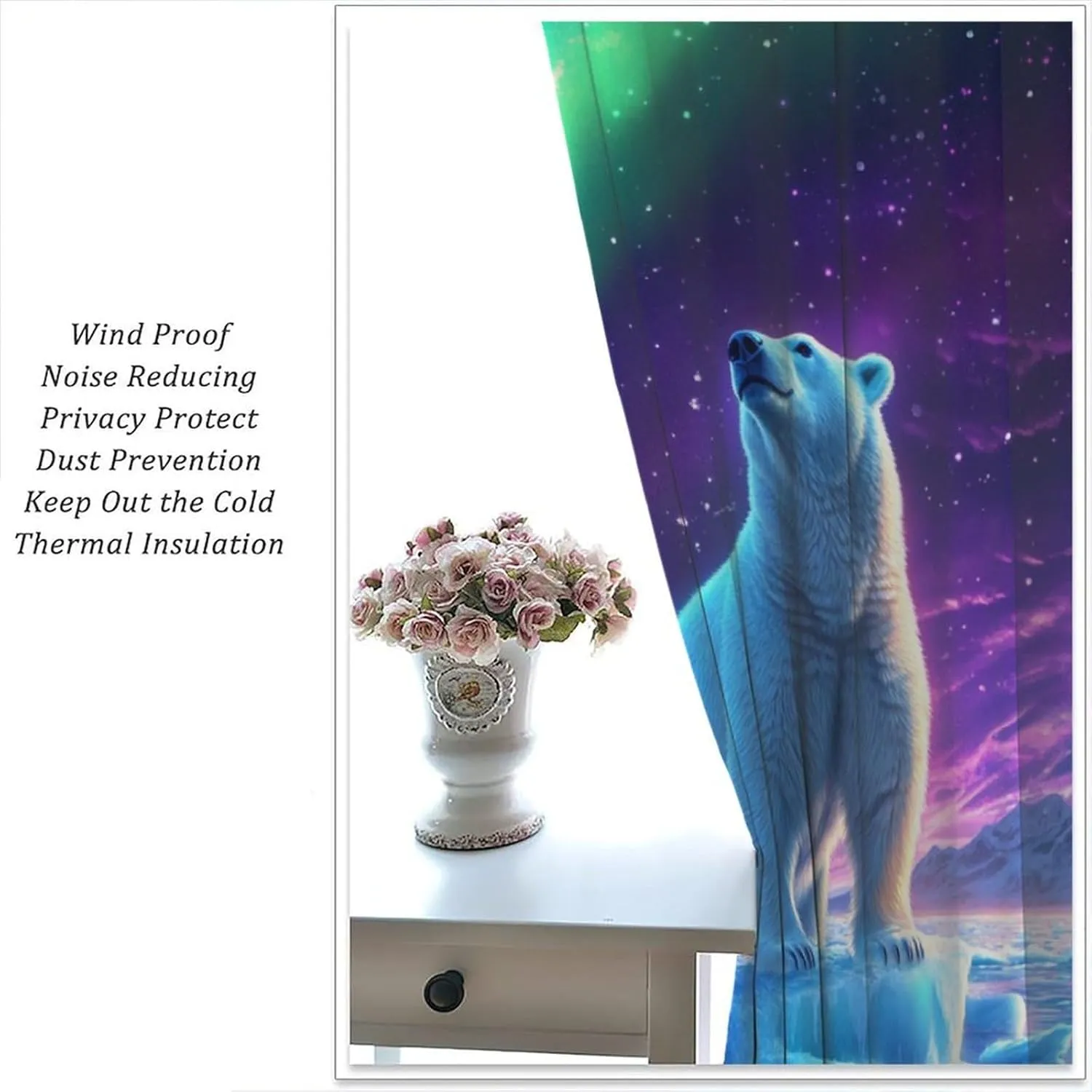Fantasy Northern Lights Blackout Curtains for Living Room Bedroom, Polar Bear Ice Field Scenery Rod Pocket Curtains Thermal Insulated Window Drapes, 2 Panels/Each 21" W x 45" L