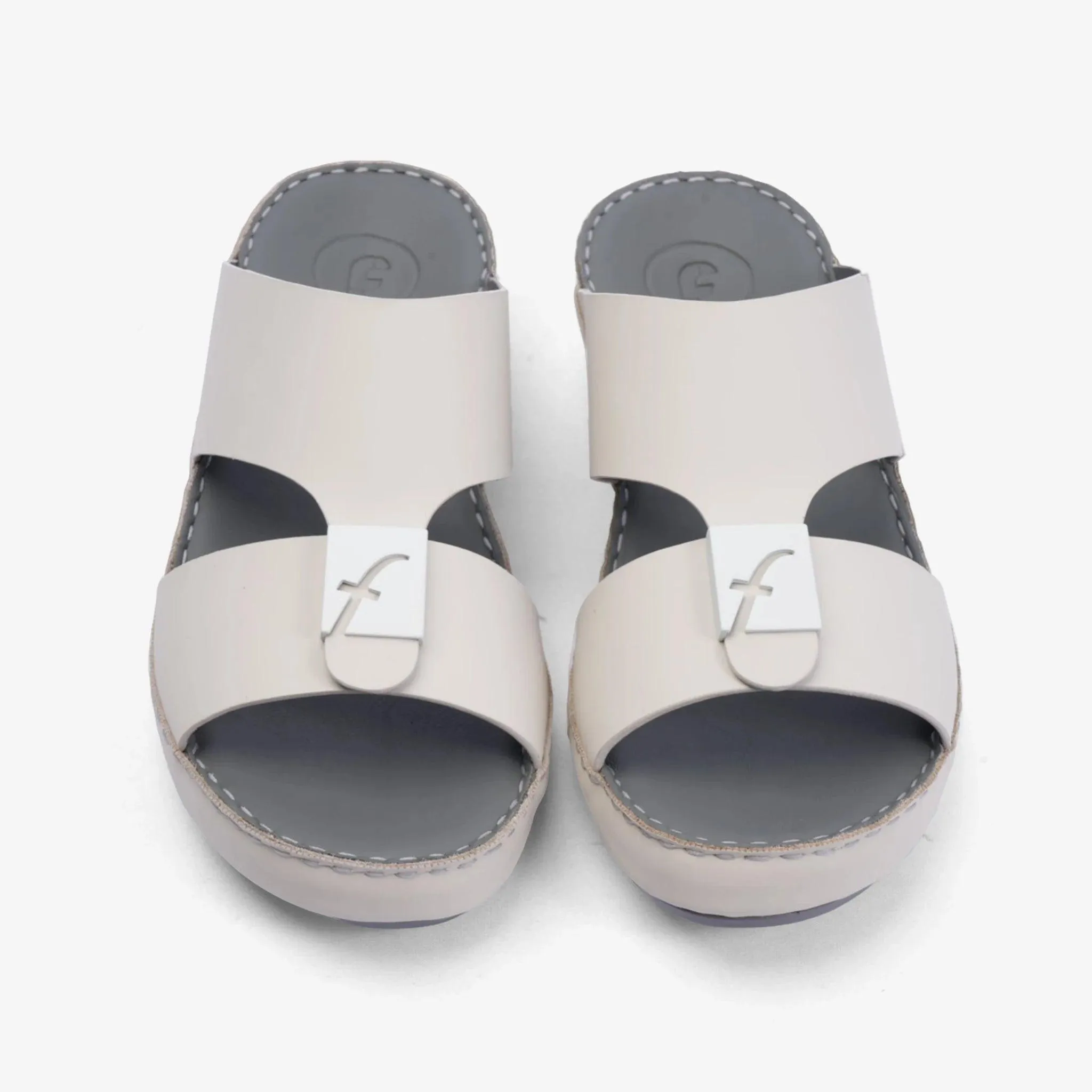 FARADA MATTE LEATHER SANDALS WITH FANCY TRIM LIGHT-BEIGE
