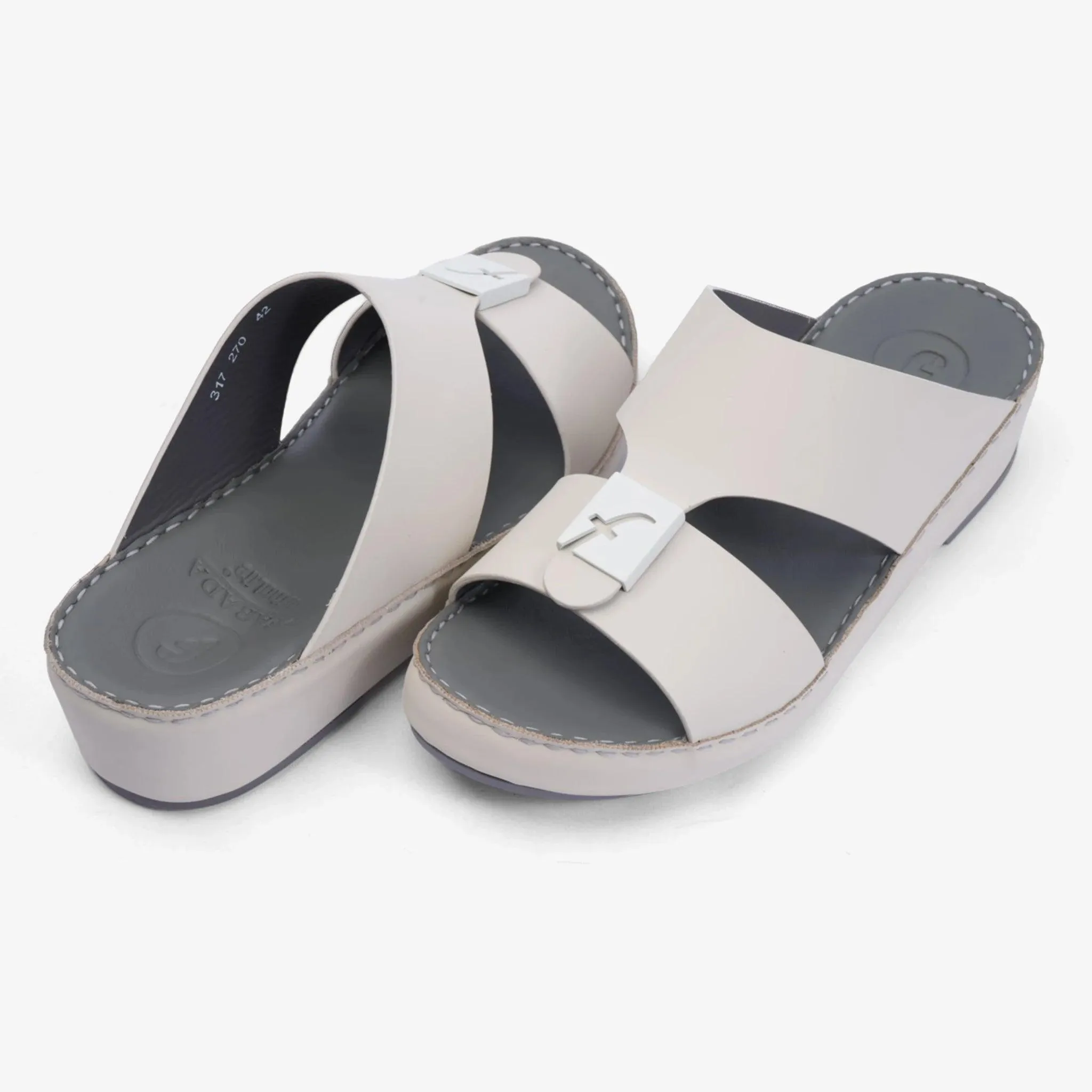 FARADA MATTE LEATHER SANDALS WITH FANCY TRIM LIGHT-BEIGE