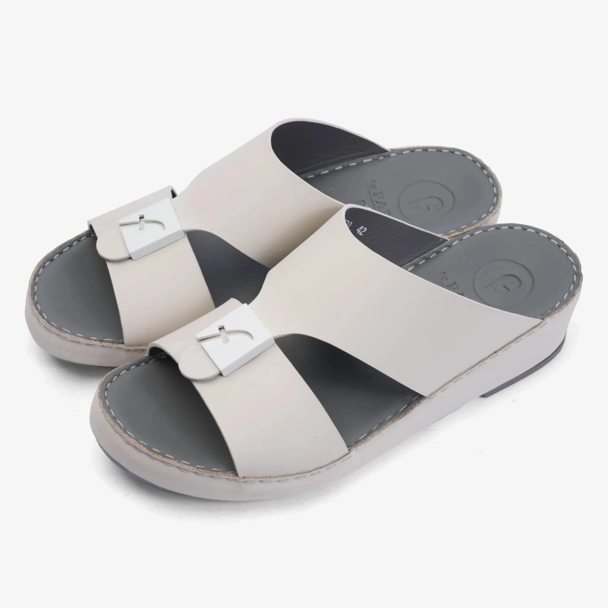FARADA MATTE LEATHER SANDALS WITH FANCY TRIM LIGHT-BEIGE