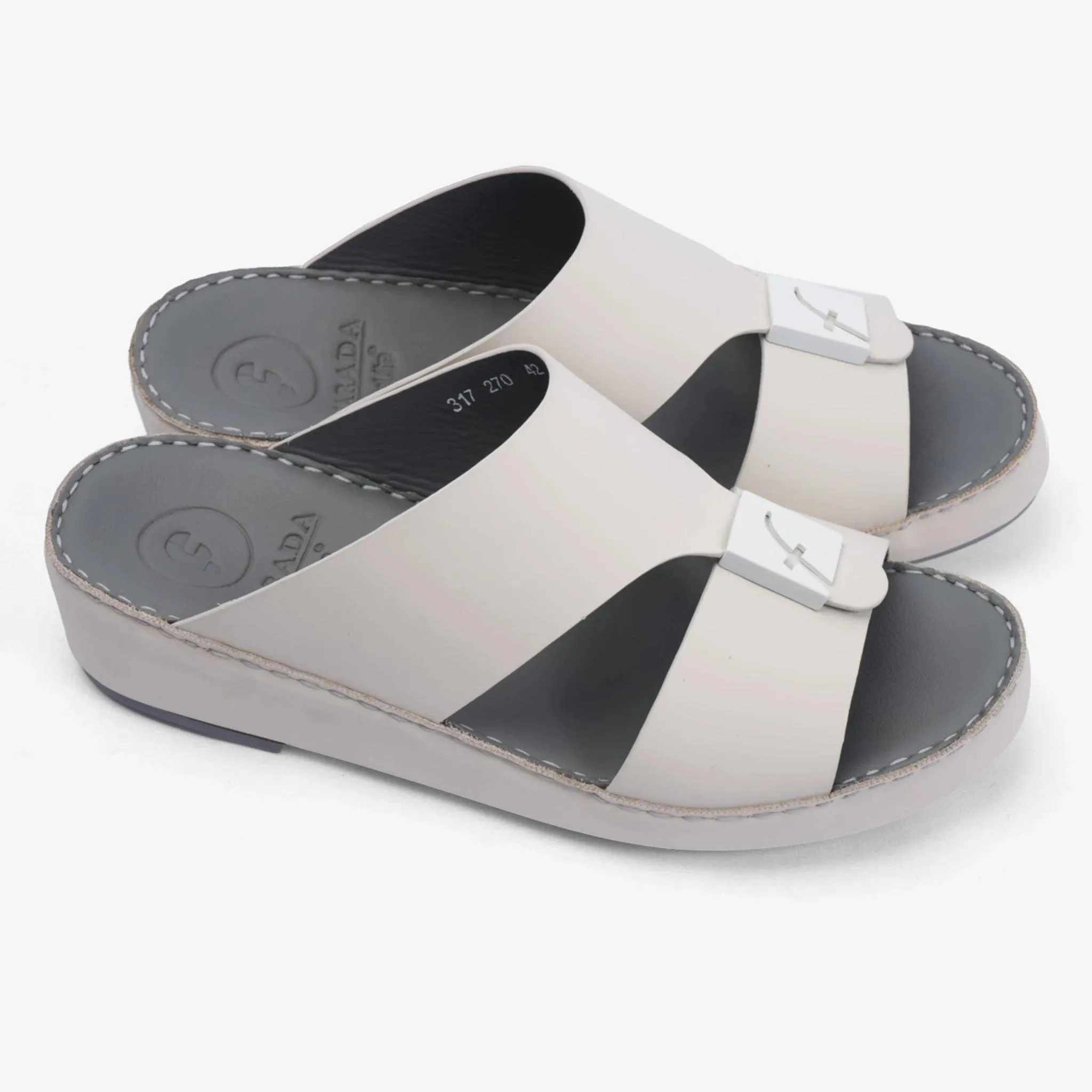 FARADA MATTE LEATHER SANDALS WITH FANCY TRIM LIGHT-BEIGE