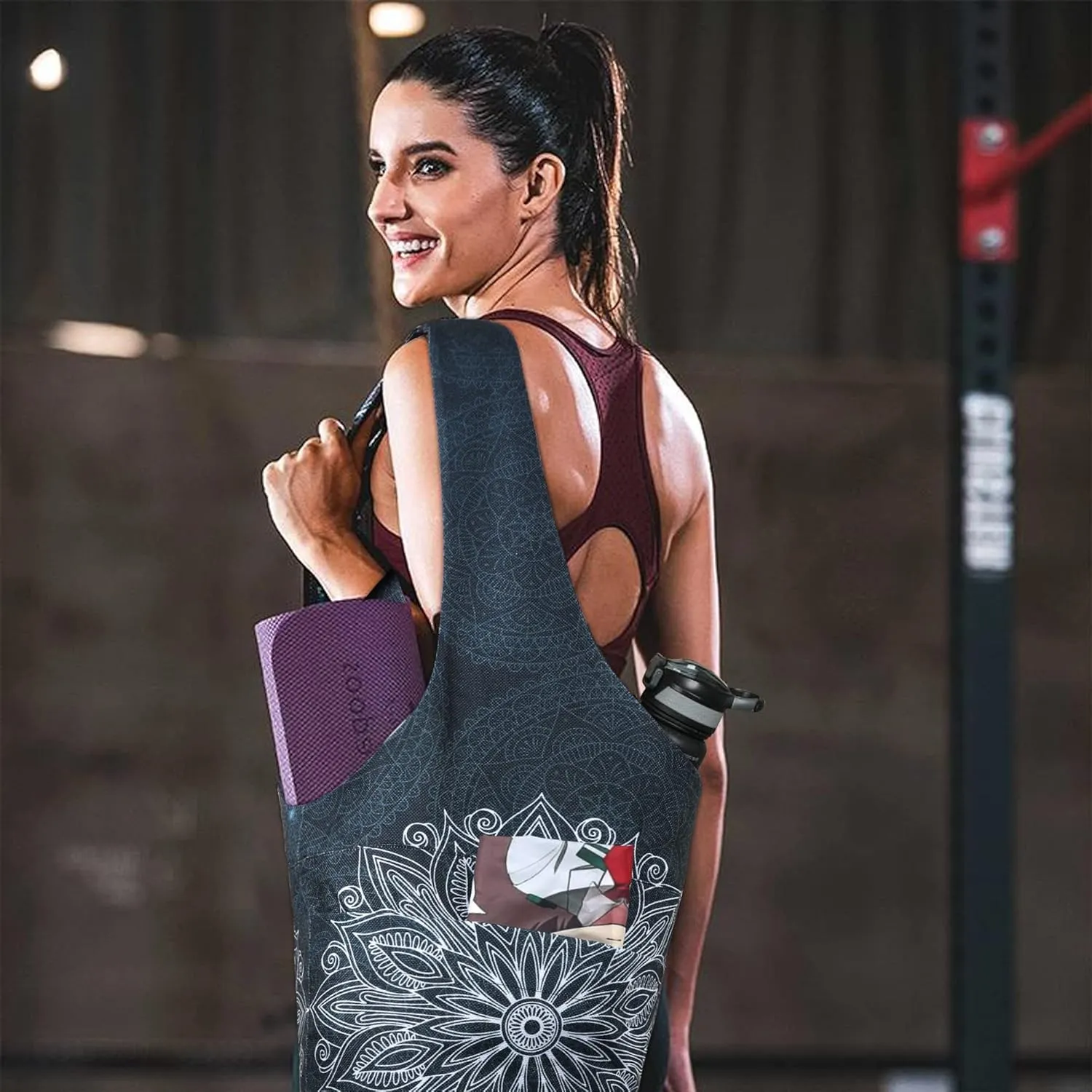 Fashion Printed Yoga Mat Bag with Large Side Pocket & Zipper Pocket Long Tote Yoga Bag Fit Most Size Mats - Holds More Yoga Accessories