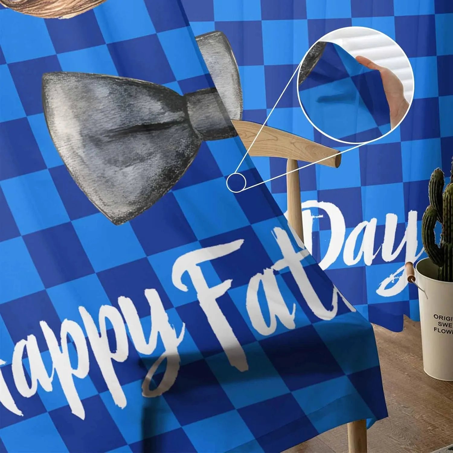 Father's Day Sheer Curtains 84 Inches Length, Hat Beard Bow Tie Blue Short Rod Pocket Light Filter Sheer Panels Privacy Semi Window Treatment Drapes for Kitchen Bedroom 2pcs, Each 52" W x 84" L
