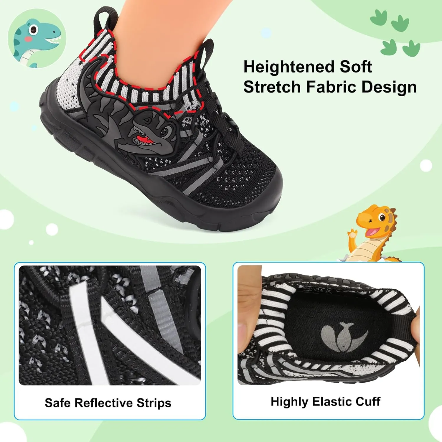 FEETCITY Toddler Shoes Boys Girls Walking Shoes Toddler Slip On Shoes Wide Kids Tennis Shoes Lightweight Toddler Dinosaur Shoes Baby Sneakers