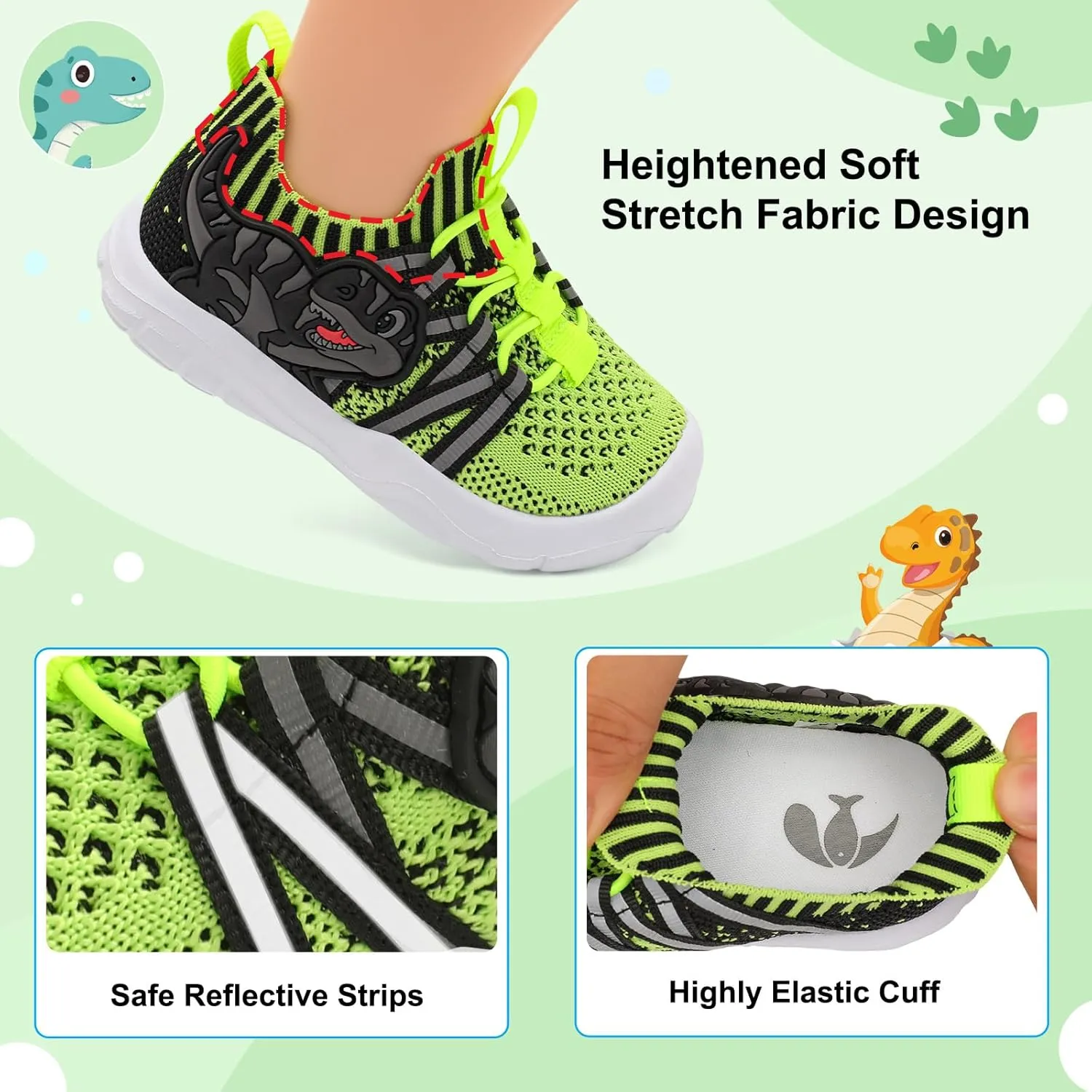 FEETCITY Toddler Shoes Boys Girls Walking Shoes Toddler Slip On Shoes Wide Kids Tennis Shoes Lightweight Toddler Dinosaur Shoes Baby Sneakers