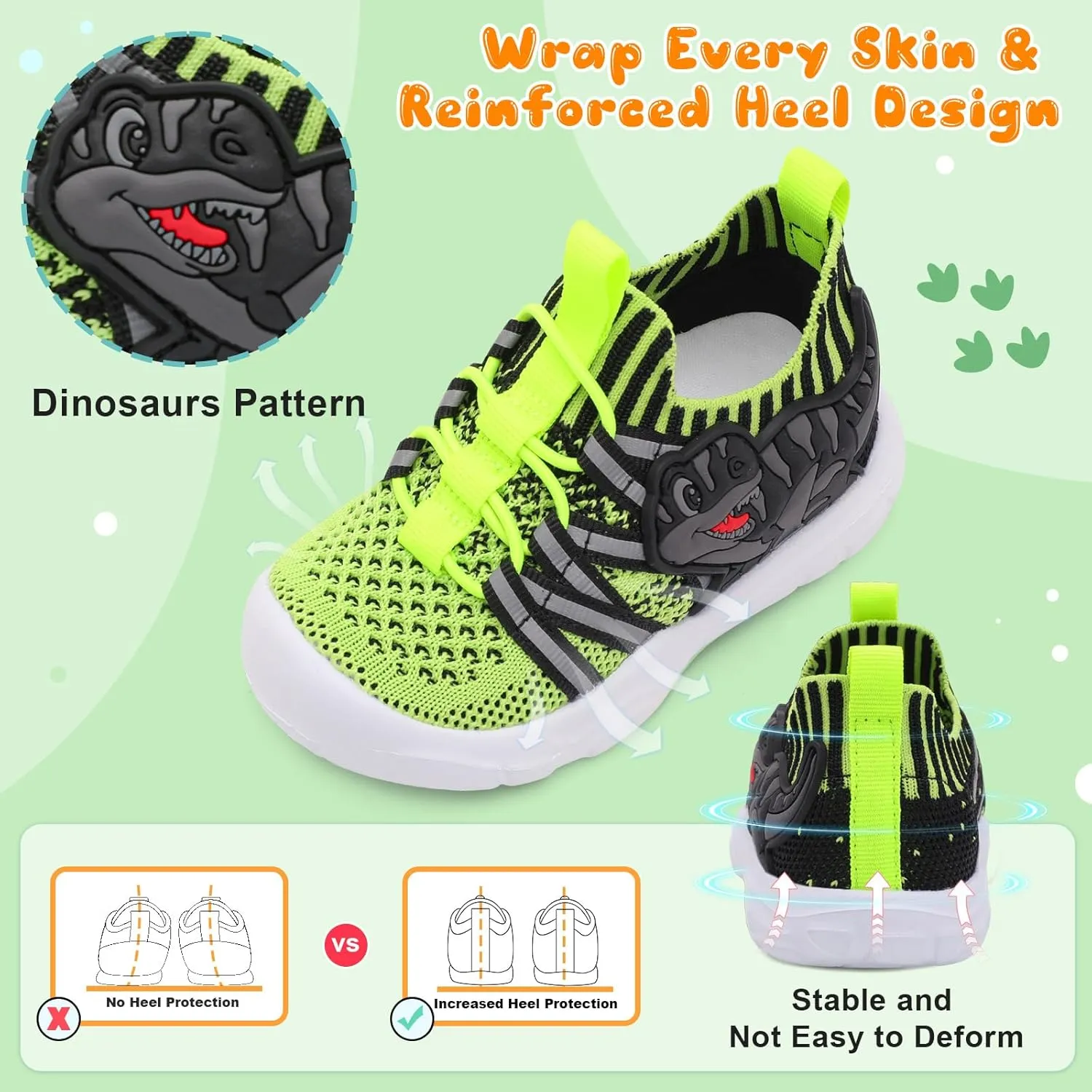FEETCITY Toddler Shoes Boys Girls Walking Shoes Toddler Slip On Shoes Wide Kids Tennis Shoes Lightweight Toddler Dinosaur Shoes Baby Sneakers