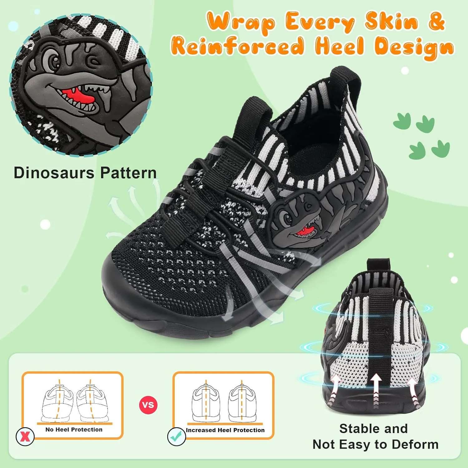 FEETCITY Toddler Shoes Boys Girls Walking Shoes Toddler Slip On Shoes Wide Kids Tennis Shoes Lightweight Toddler Dinosaur Shoes Baby Sneakers