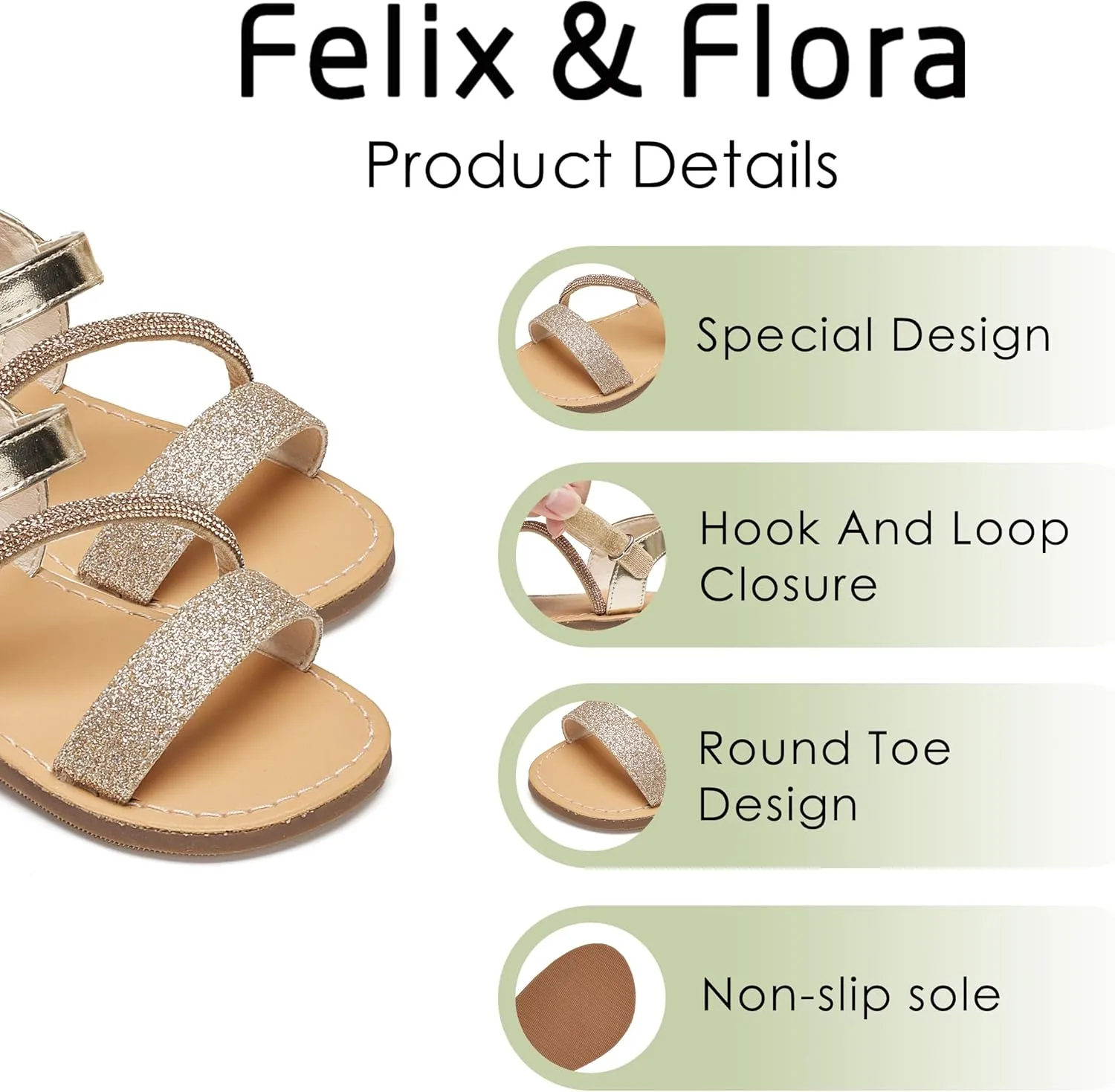 Felix & Flora Toddler Girl Sandals - Flower Girl Dress Shoes Open Toe Little Kid Summer Flats