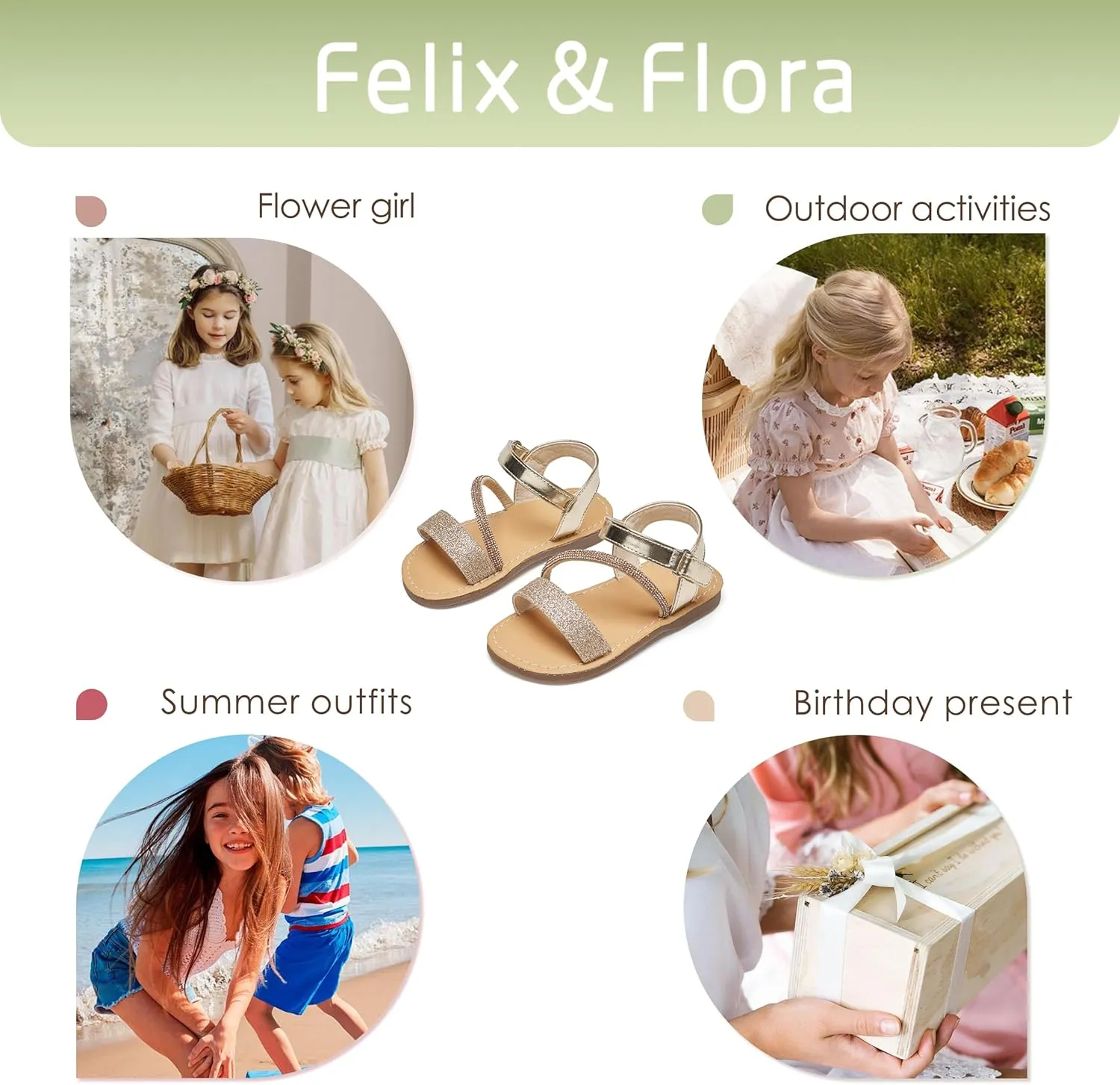 Felix & Flora Toddler Girl Sandals - Flower Girl Dress Shoes Open Toe Little Kid Summer Flats