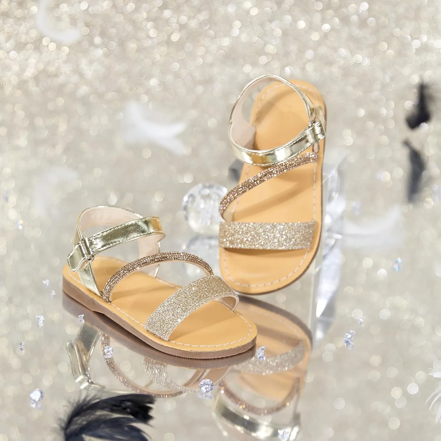 Felix & Flora Toddler Girl Sandals - Flower Girl Dress Shoes Open Toe Little Kid Summer Flats